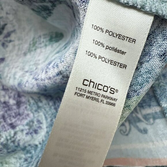 CHICO'S Floral Top Light Cardigan Jacket Size Small (Chicos 0) Blue Lilacs Sheer - Picture 7 of 10